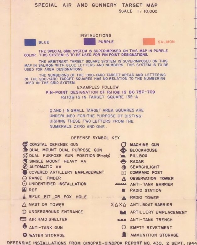 "DEFENSE SYMBOL KEY" "SPECIAL AIR AND GUNNERY TARGET MAP" in October