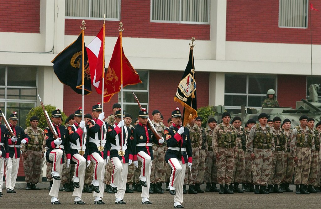 The Fanning Company Peruvian Marine Drill Team performs during the commencement ceremonies for UN...