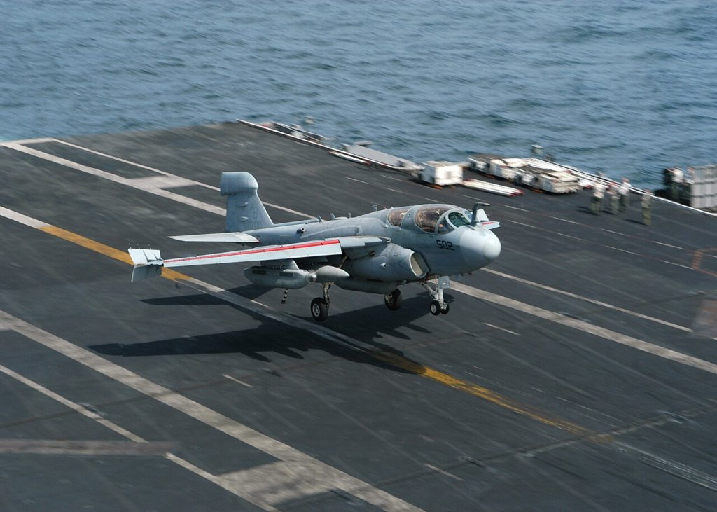 An EA-6B Prowler assigned to the "Rooks" of Electronic Attack Squadron One Three Seven (VAQ-137),...