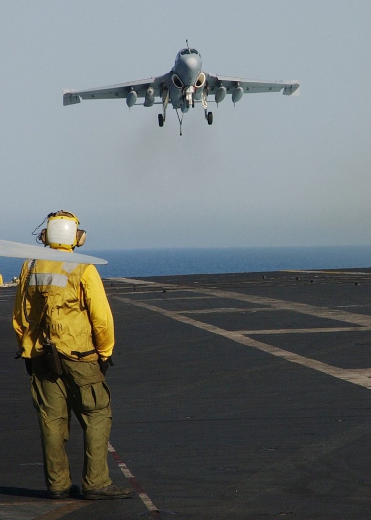 An EA-6B Prowler assigned to the "Scorpions" of Electronic Attack Squadron One Three Two
