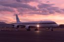 NASA's DC-8 flying laboratory seen at sunset after a flight supporting the AirSAR 2004 Mesoameric...