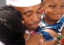 A Sailor hugs his wife