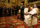 President George W Bush and Mrs Laura Bush stand and applaud Pope John Paul II