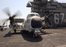 A C-2 Greyhound assigned to "Rawhides" of Fleet Logistics Support Squadron Four Zero (VRC-40)...